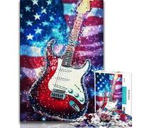 Puzzle 1000 pièces pour Adultes et Adolescents, Drapeau américain, Guitare, Jeu Familial, Anti-Stress, défi Difficile, renforce l'amour Entre Couples, 38x26cm
