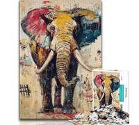 Puzzle 1000 pièces pour Adultes et Adolescents Éléphant de Style Basquiat, Jeux éducatifs Décoration d'intérieur Idéal comme Cadeau pour Toute la Famille 50x75cm