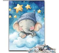 Puzzle 1000 pièces pour Adultes et Adolescents Éléphant endormi Difficile à compléter mais Amusant et Humoristique avec Affiche et Feuille de Questions Assorties 50x75cm
