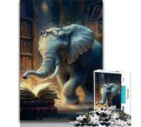 Puzzle 1000 pièces pour Adultes et Adolescents Éléphant lisant Un Livre, Difficile avec des pièces entièrement emboîtables de Formes aléatoires 75x50cm