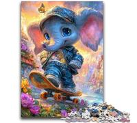 Puzzle 1000 pièces pour Adultes et Adolescents Éléphant sur Skateboard Convient aux 14 Ans et Plus Jeux familiaux Offrez des Cadeaux pour Toute la Famille 50x75cm