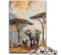 Puzzle 1000 pièces pour Adultes et Adolescents Éléphants d'Afrique Jeu Stimulant et éducatif en Famille pour Anniversaire, Noël 26x38cm