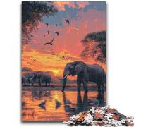 Puzzle 1000 pièces pour Adultes et Adolescents Éléphants d'Afrique pour et à partir de 14 Ans Jeu Pratique Jeu de Noël Cadeaux 26X38CM