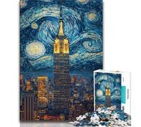 Puzzle 1000 pièces pour Adultes et Adolescents, Empire State Building Night, Jouets de Divertissement Familial avec Affiche et fiche de Questions-réponses (Taille 75x50cm)