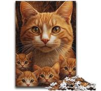 Puzzle 1000 pièces pour Adultes et Adolescents, Famille de Chats Orange, pour Les 14 Ans et Plus, Jeu intellectuel, Cadeaux d'anniversaire de Noël, 26x38cm