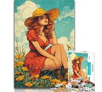 Puzzle 1000 pièces pour Adultes et Adolescents, Fille dans Les Fleurs Sauvages, Puzzle d'été, Jeu Stimulant, Jouets, décoration Murale, Cadeaux d'anniversaire et de Noël Uniques (Taille 75x50cm)