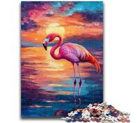 Puzzle 1000 pièces pour Adultes et Adolescents Flamants Roses au Bord de l'eau, Coucher de Soleil, Jeu intellectuel, Cadeaux de Noël et d'anniversaire, 26x38cm