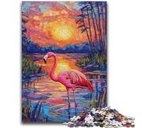 Puzzle 1000 pièces pour Adultes et Adolescents Flamingo au Bord de l'eau, Coucher de Soleil, pour Adolescents, séjour de détente, avec Affiche et fiche de Questions-réponses Assorties (50x75cm)