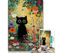 Puzzle 1000 pièces pour Adultes et Adolescents Fleurs Chat Noir Art 1000 pièces pour Adultes, Cadeaux Secret Santa pour Les 14 Ans et Plus (Taille 75x50cm)