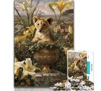 Puzzle 1000 pièces pour Adultes et Adolescents Fleurs et bébé léopard 1000 pièces pour Adultes, Cadeau d'anniversaire, Cadeaux, décoration Murale pour Les 14 Ans et Plus (Taille 75x50cm)