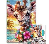 Puzzle 1000 pièces pour Adultes et Adolescents Fleurs Girafe, Jouets éducatifs et éducatifs pour la Famille, pour renforcer l'amour Entre Couples (75x50cm)