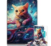 Puzzle 1000 pièces pour Adultes et Adolescents Galaxy Cats, Jeu éducatif Familial avec pièces de Formes aléatoires entièrement emboîtables (38x26cm)