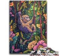 Puzzle 1000 pièces pour Adultes et Adolescents Gibbon de la forêt Tropicale, Anti-Stress, défi Difficile avec Affiche et fiche de Questions-réponses Assorties 50x75cm