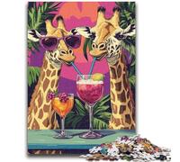 Puzzle 1000 pièces pour Adultes et Adolescents Girafe Buvant Un Verre Puzzles pour Adultes, Anti-Stress, séjour, Tuer Le Temps, liste de souhaits avec Le Père Noël (38x26cm)