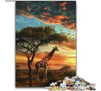 Puzzle 1000 pièces pour Adultes et Adolescents, Girafe des prairies africaines, Jouets éducatifs, Jeux Anti-Stress, décoration Murale (Taille 26x38cm)