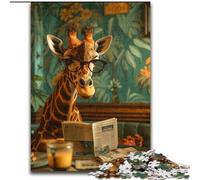 Puzzle 1000 pièces pour Adultes et Adolescents, Girafe lisant, Jeu de Quiz, décoration Murale, Cadeaux d'anniversaire et de Noël Uniques, 50x75cm