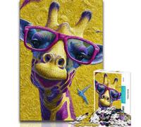 Puzzle 1000 pièces pour Adultes et Adolescents Girafe Portant des Lunettes, Anti-Stress, défi Difficile, idéal comme Cadeau pour Toute la Famille Convient pour et 14 38x26cm