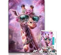 Puzzle 1000 pièces pour Adultes et Adolescents Girafe Portant des Lunettes, Jeux Amusants, décoration Murale, Cadeaux d'anniversaire et de Noël Uniques (38x26cm)