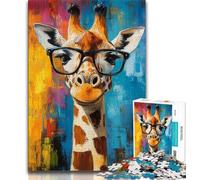 Puzzle 1000 pièces pour Adultes et Adolescents Girafe Portant des Lunettes, Jeux éducatifs, décoration d'intérieur, idéal comme Cadeau pour Toute la Famille 50x75cm