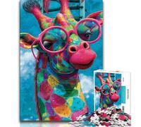 Puzzle 1000 pièces pour Adultes et Adolescents Girafe Portant des Lunettes, Jeux éducatifs, décoration d'intérieur, idéal comme Cadeau pour Toute la Famille (75x50cm)