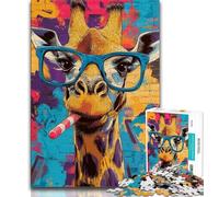 Puzzle 1000 pièces pour Adultes et Adolescents Girafe Portant des Lunettes Puzzle 1000 pièces, pour Un Jeu Stimulant et Familial (Taille 38x26cm)
