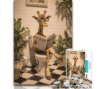 Puzzle 1000 pièces pour Adultes et Adolescents Girafe sur Les Toilettes, Difficile à compléter mais Amusant et Humoristique, Une œuvre d'art pour Les 14 Ans 38x26cm