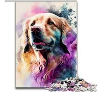 Puzzle 1000 pièces pour Adultes et Adolescents Golden Retriever Aquarelle, Anti-Stress avec pièces entièrement emboîtables de Formes aléatoires pour Les Enfants de 14 Ans et Plus (Taille 26x38cm)