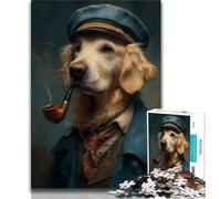 Puzzle 1000 pièces pour Adultes et Adolescents Golden Retriever Detective, Cadeau d'anniversaire, décoration Murale pour Les 14 Ans et Plus (Taille 38x26cm)
