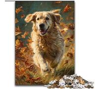 Puzzle 1000 pièces pour Adultes et Adolescents Golden Retriever en Course, activité Amusante pour la Maison, Jouets pour Les Jours de Pluie, Cadeaux d'anniversaire (Taille 26x38cm)