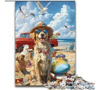 Puzzle 1000 pièces pour Adultes et Adolescents Golden Retriever en Vacances, Anti-Stress, défi Difficile, Cadeaux du Père Noël Secret 50x75cm