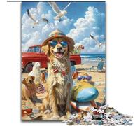 Puzzle 1000 pièces pour Adultes et Adolescents Golden Retriever en Vacances Entraînez Votre Cerveau et Vos Mains Cadeau d'anniversaire Unique pour Les 14 Ans et Plus (Taille 50x75cm)