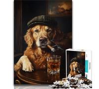 Puzzle 1000 pièces pour Adultes et Adolescents Golden Retriever fumant, Art au Fusain, Staycation Kill Time pour la décoration de la Maison (75x50cm)