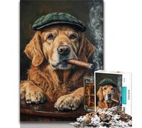 Puzzle 1000 pièces pour Adultes et Adolescents Golden Retriever fumant, pour Jeu éducatif, Jouet de défi, idées Cadeaux pour et 14 Ans 38x26cm
