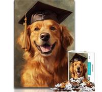 Puzzle 1000 pièces pour Adultes et Adolescents Golden Retriever Graduation, Art au Fusain Staycation Kill Time pour la décoration de la Maison (75x50cm)