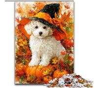 Puzzle 1000 pièces pour Adultes et Adolescents Golden Retriever Halloween Difficile à compléter mais Amusant et Humoristique avec Une Affiche Assortie et Une Feuille de Questions-réponses 26x38cm