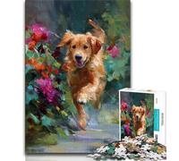 Puzzle 1000 pièces pour Adultes et Adolescents Golden Retriever Heureux, Jeu Familial Anti-Stress, défi Difficile, adapté aux Couples 38x26cm