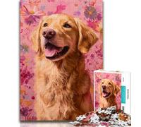 Puzzle 1000 pièces pour Adultes et Adolescents Golden Retriever Heureux, Un Jeu Stimulant idéal comme Cadeau pour Toute la Famille (38x26cm)