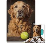 Puzzle 1000 pièces pour Adultes et Adolescents Golden Retriever Jouant au Tennis, défi d'intelligence cérébrale, Jouets addictifs, Cadeau d'anniversaire, Cadeaux, décoration Murale 38x26cm