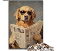 Puzzle 1000 pièces pour Adultes et Adolescents Golden Retriever lisant Un Journal, adapté aux Personnes de 14 Ans et Plus, Jeux éducatifs, Cadeaux du Père Noël Secret (Taille 50x75cm)