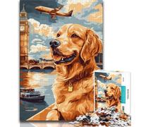 Puzzle 1000 pièces pour Adultes et Adolescents Golden Retriever sous Big Ben, Anti-Stress, Vacances à la Maison, avec Affiche et fiche de Questions-réponses Assorties (75x50cm)