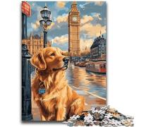 Puzzle 1000 pièces pour Adultes et Adolescents Golden Retriever sous Big Ben Puzzle 1000 pièces, avec Affiche et fiche de Questions-réponses Assorties pour Les 14 Ans et Plus (50x75cm)