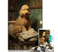Puzzle 1000 pièces pour Adultes et Adolescents Goldendoodle Assis sur Les Toilettes Puzzle 1000 pièces, Jeu éducatif pour Anniversaire, Noël pour Les 14 Ans et Plus (Taille 38x26cm)