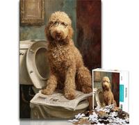 Puzzle 1000 pièces pour Adultes et Adolescents Goldendoodle Assis sur Les Toilettes Puzzles pour Adolescents, Convient pour la décoration de Bureau pour et 14 Ans (Taille 38x26cm)