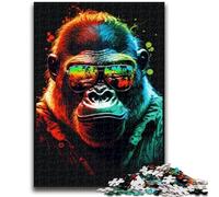 Puzzle 1000 pièces pour Adultes et Adolescents Gorilles colorés avec Lunettes Jeu Jouets Chaque pièce est Unique - Jeu Familial Stimulant et Amusant 26x38cm