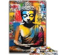 Puzzle 1000 pièces pour Adultes et Adolescents, Graffiti, Bouddha, Anti-Stress, Vacances à la Maison, Tue Le Temps, avec Affiche et fiche de Questions Assorties, 26x38cm