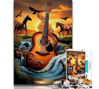 Puzzle 1000 pièces pour Adultes et Adolescents, Guitare au Coucher du Soleil, Aide Le Cerveau à exercer des Jouets addictifs pour cultiver la Patience, décoration Murale (75x50cm)
