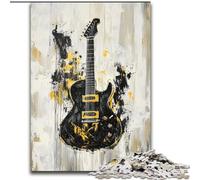 Puzzle 1000 pièces pour Adultes et Adolescents Guitare dorée, Difficile et Stimulant, avec Affiche et fiche de Questions-réponses pour Les 14 Ans et Plus 26x38cm