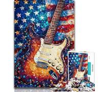 Puzzle 1000 pièces pour Adultes et Adolescents, Guitare Drapeau américain, Jouets éducatifs et éducatifs pour la Famille, pour renforcer l'amour Entre Couples (38x26cm)