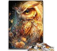 Puzzle 1000 pièces pour Adultes et Adolescents, Hibou doré, Anti-Stress, défi Difficile, à Offrir en Cadeau à Toute la Famille, 26x38cm