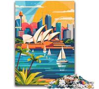 Puzzle 1000 pièces pour Adultes et Adolescents, Illustration de la Ligne d'horizon de Sydney, Jouet éducatif Anti-Stress, Cadeau du Père Noël Secret pour Les 14 Ans (Taille 38x52cm)